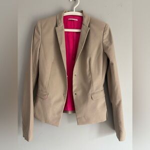 Tahari cropped tan  blazer with pink silk lining size 4